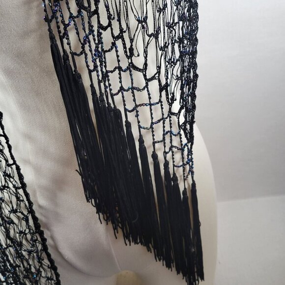 Chico's Beaded Crochet Elegant Special Occasion Rayon Fringed Wrap Shawl - Picture 3 of 7